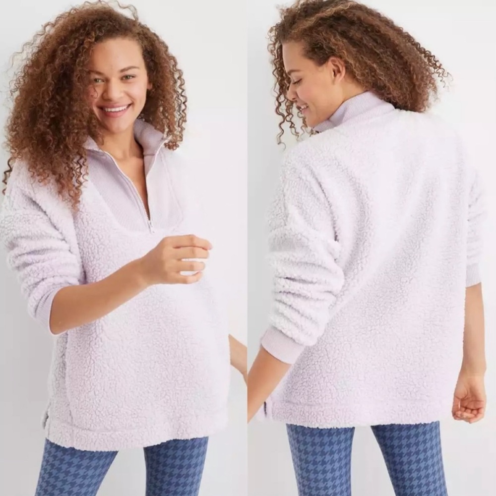 NWT Aerie Lavender Sherpa Quarter Zip Pullover